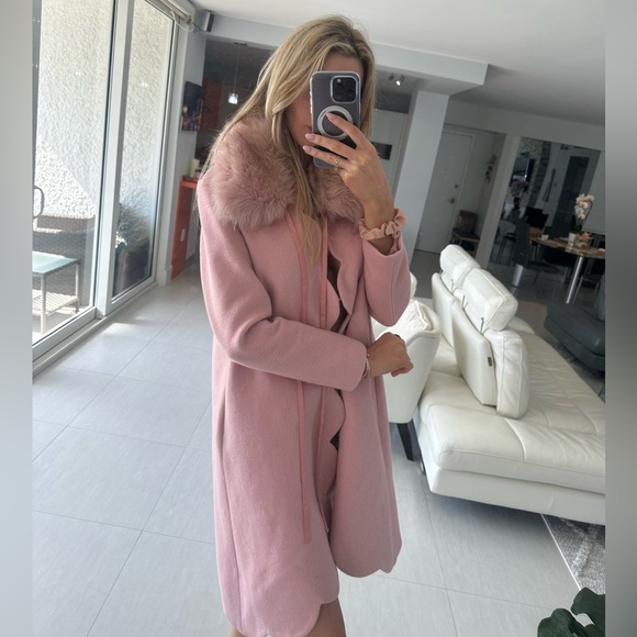 Pink fur trim long coat 💕💕 - Picture 7 of 15
